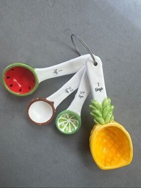 Fruit-Themed Ceramic Measuring Spoons - Watermelon, Lime, Coconut, Pineapple